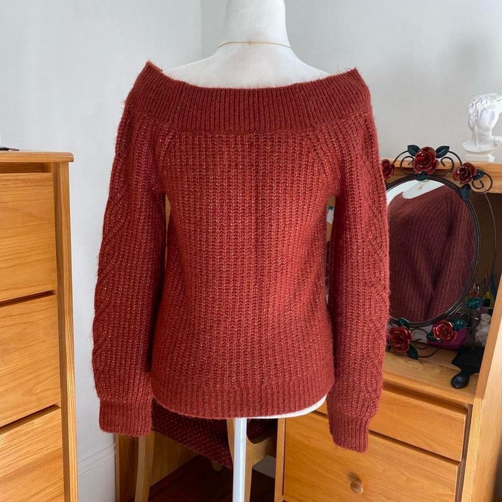 Burnt Orange Red Abercrombie and Fitch Wide Shoulder Knit Sweater